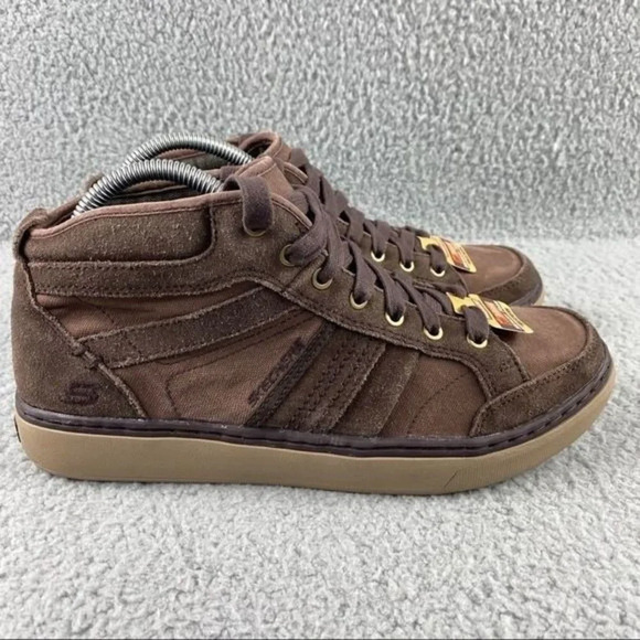 NEW SKECHERS GEL INFUSED Memory Foam Hi Top Shoe Suede Sneaker Mens Size 7 Brown - Picture 2 of 13